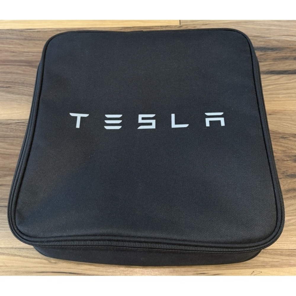 Tesla OEM Black Zippered Storage Carry Case Bag 12x11x3.5 Organizer EUC